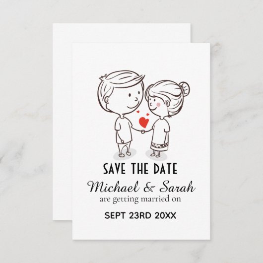 Lief Trouwer Paar Tekening Save the Date Trouwen (Voorkant / Achterkant)