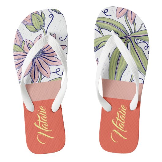 Lief uniek monogram cadeau Mode bloemendesign Roze Teenslippers (Voetbed)