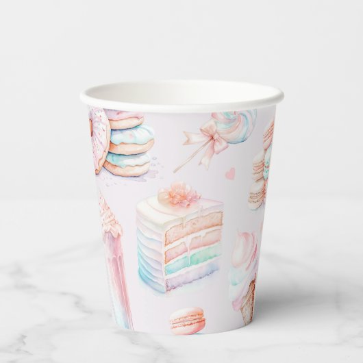 Lief verjaardagsfeestje pastel snoep ijsje papieren bekers (Achterkant)