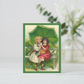 Lief Victoriaans Meisjes in Groen  Briefkaart (Staand voorkant)
