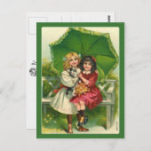Lief Victoriaans Meisjes in Groen  Briefkaart (Voorkant / Achterkant)
