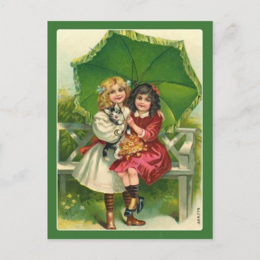 Lief Victoriaans Meisjes in Groen  Briefkaart (Voorkant)