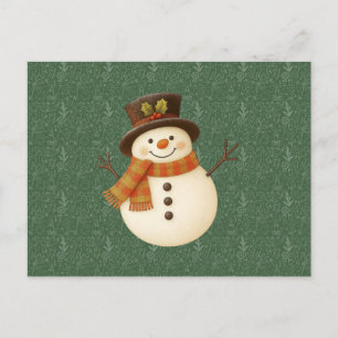 Lief, vintage groen rustieke sneeuwman feestdagenkaart
