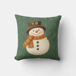 Lief, vintage groen rustieke sneeuwman kussen