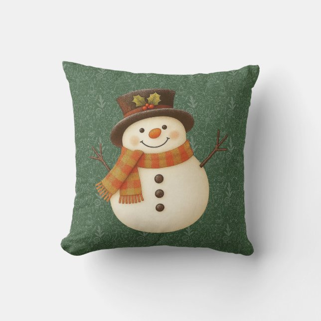 Lief, vintage groen rustieke sneeuwman kussen (Voorkant)