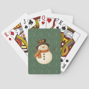 Lief, vintage groen rustieke sneeuwman pokerkaarten