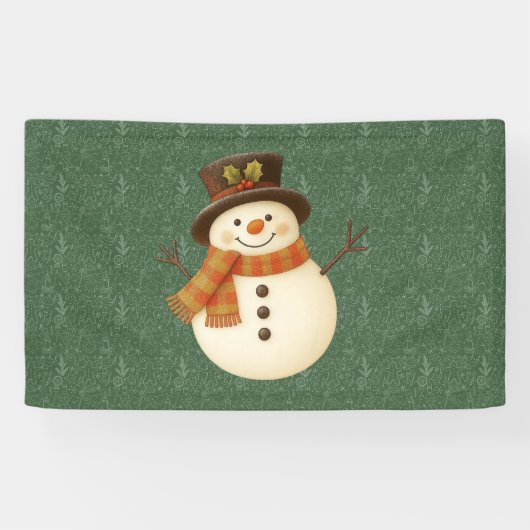 Lief, vintage groen rustieke sneeuwman spandoek (Horizontaal)