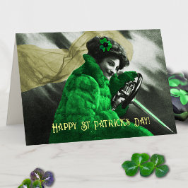 Lief Vintage St. Patrick's Day groen meisje in aut Kaart