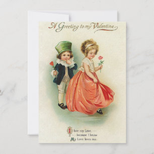 Lief Vintage Valentijnskoppel Jongen Meisje Notitiekaartje