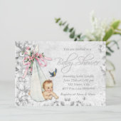 Lief vintage witte babyshower kaart (Staand voorkant)