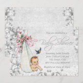 Lief vintage witte babyshower kaart (Voorkant / Achterkant)