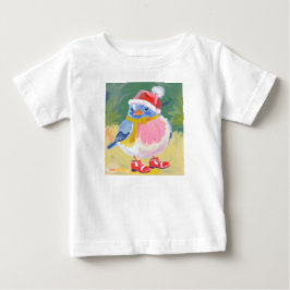 Lief vogeltje met rode laarzen en een kerstmuts