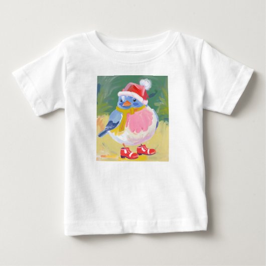Lief vogeltje met rode laarzen en een kerstmuts (Voorkant)