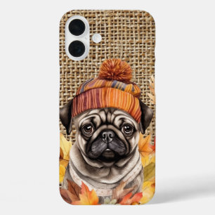 LIEF WATERCOLOR HERFST PUG HONDEGEZICHT iPhone 16 PLUS HOESJE