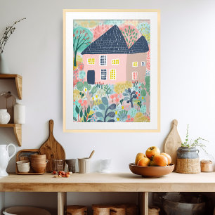Lief Waterverf huis tuin illustratie Poster