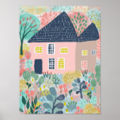 Lief Waterverf huis tuin illustratie Poster (Voorkant)