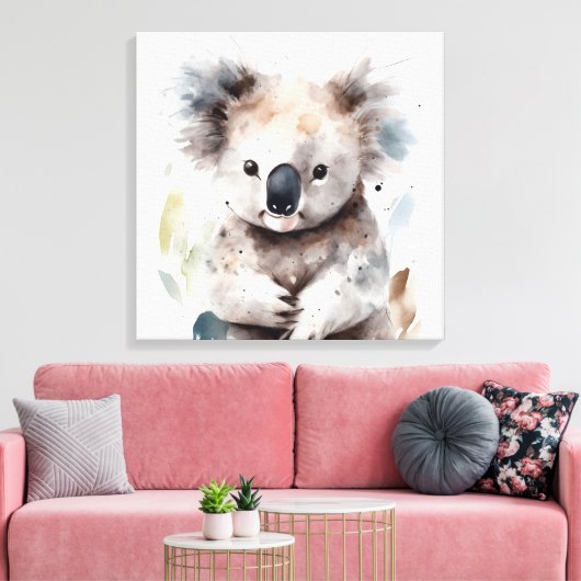 Lief Waterverf Koala Stretched Canvas kunst aan de (Insitu (Woonkamer))
