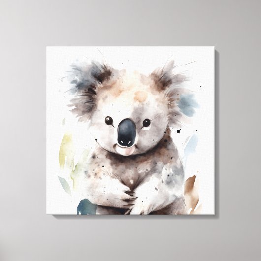 Lief Waterverf Koala Stretched Canvas kunst aan de (Voorkant)