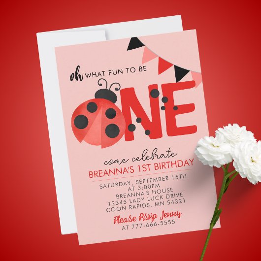 Lief Waterverf lieveheersbeestje 1e verjaardagsfee Kaart