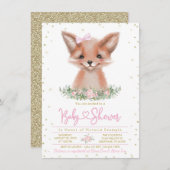 Lief Waterverf Meisje Fox Baby shower Kaart (Voorkant / Achterkant)