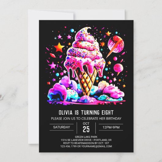 Lief Waterverf Printable Ice Cream Meisje Verjaard Kaart (Voorkant)