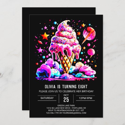 Lief Waterverf Printable Ice Cream Meisje Verjaard Kaart (Voorkant / Achterkant)