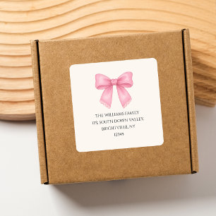 Lief waterverf roze strik coquette retouradres vierkante sticker