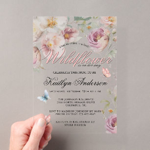 Lief Wildbloem Vlinder Meisje Baby Shower Acryl Uitnodigingen