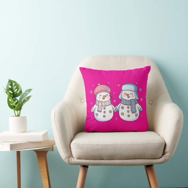 Lief winter-sneeuwmannen-koppel hand in hand kussen (Stoel)
