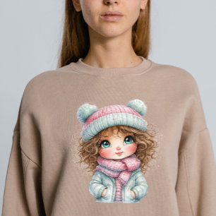 Lief Wintermeisje Knusserige Sjaal Kawaii Kunst T-shirt
