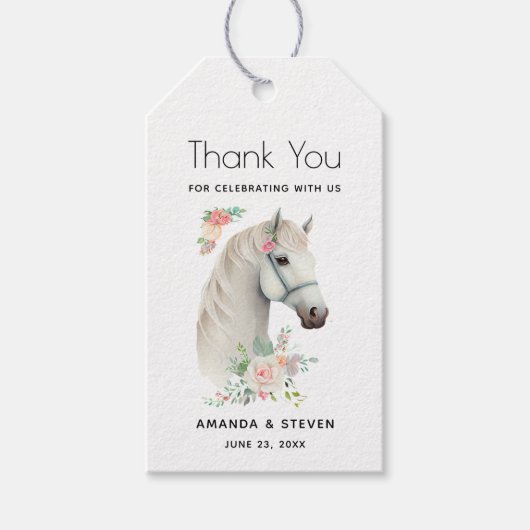 Lief wit paard boho bloem bruiloft bedankt cadeaulabel (Voorkant)
