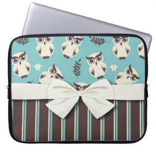 lief wit uilpatroon en strepen laptop sleeve