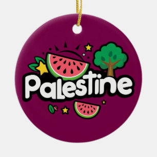 Lief woord Palestina omringd door watermeloenen bo Keramisch Ornament