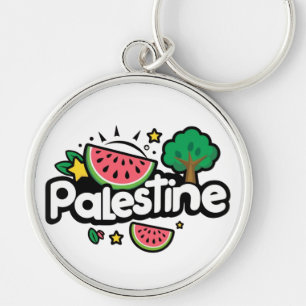 Lief woord Palestina omringd door watermeloenen bo Sleutelhanger