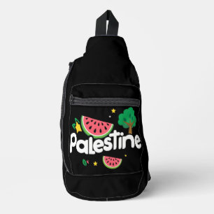 Lief woord Palestina omringd door watermeloenen bo Sling Bag