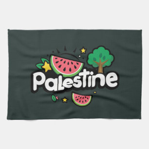 Lief woord Palestina omringd door watermeloenen bo Theedoek