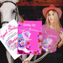 Lief Zestien 16e Cowgirl Bloemen Roze Verjaardag