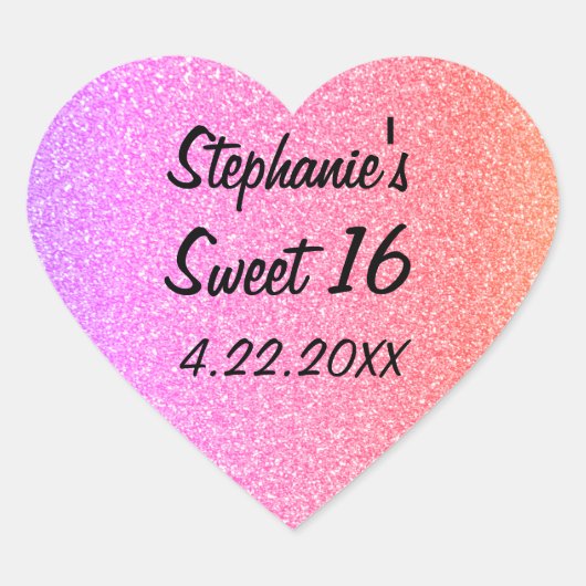 Lief Zestien 16e Glittery Roze Verjaardagsfeest Hart Sticker (Voorkant)