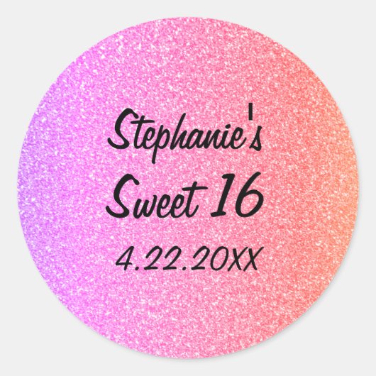 Lief Zestien 16e Glittery Roze Verjaardagsfeest Ronde Sticker (Voorkant)