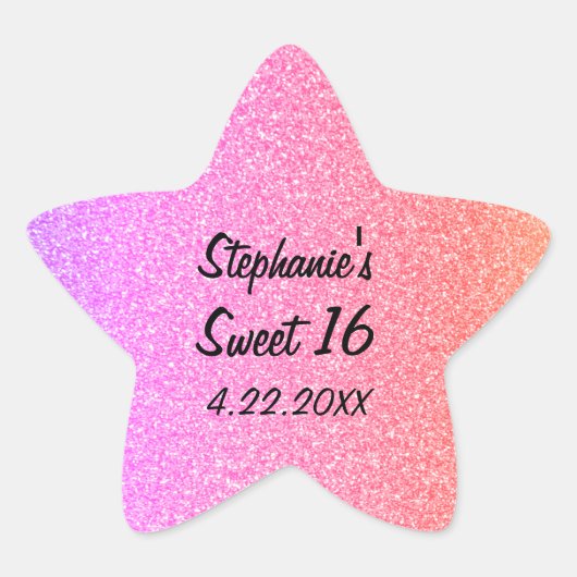 Lief Zestien 16e Glittery Roze Verjaardagsfeest Ster Sticker (Voorkant)