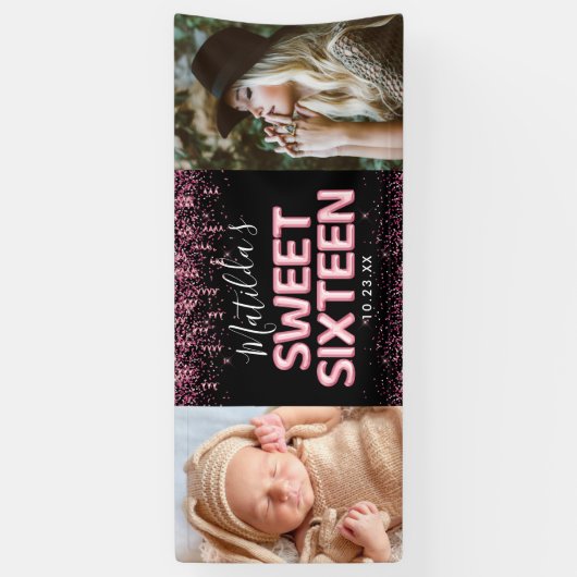 Lief Zestien 16e Verjaardagsfeestfoto Spandoek (Verticaal)