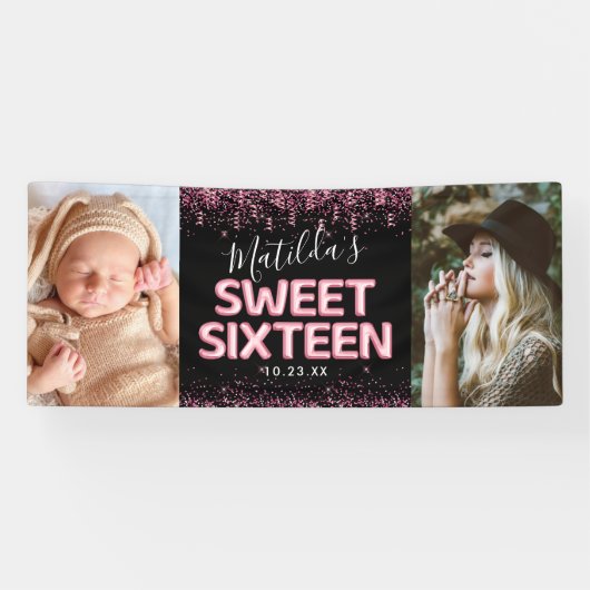 Lief Zestien 16e Verjaardagsfeestfoto Spandoek (Horizontaal)