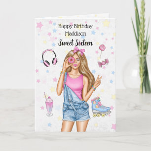 lief zestien blond meisje happy birthday Kaart