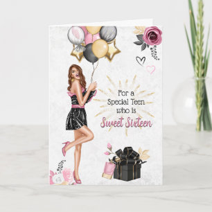 Lief Zestien Brunette Meisje Gelukkig Verjaardag K Feestdagen Kaart