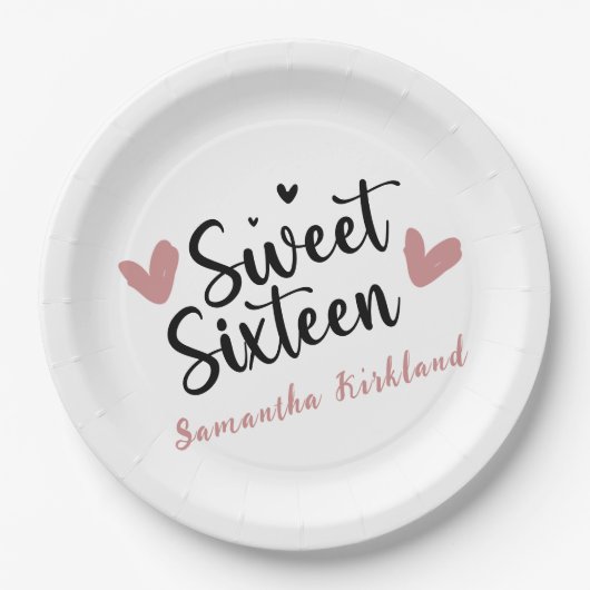 Lief Zestien Hartverjaardag Papieren Bordje (Voorkant)