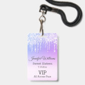 lief zestien paarse druipende glitters vip pass badge (Voorkant met koord)