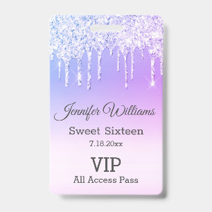 lief zestien paarse druipende glitters vip pass badge