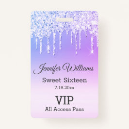lief zestien paarse druipende glitters vip pass badge