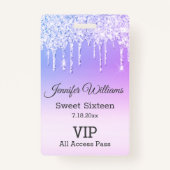 lief zestien paarse druipende glitters vip pass badge (Achterkant)