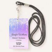 lief zestien paarse druipende glitters vip pass badge (Achterkant met draagriem)